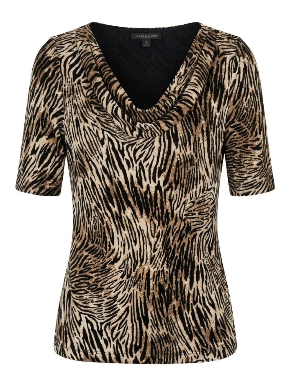 Classiques Entier Black Beige Animal-Print Cowl Neck Silk Top